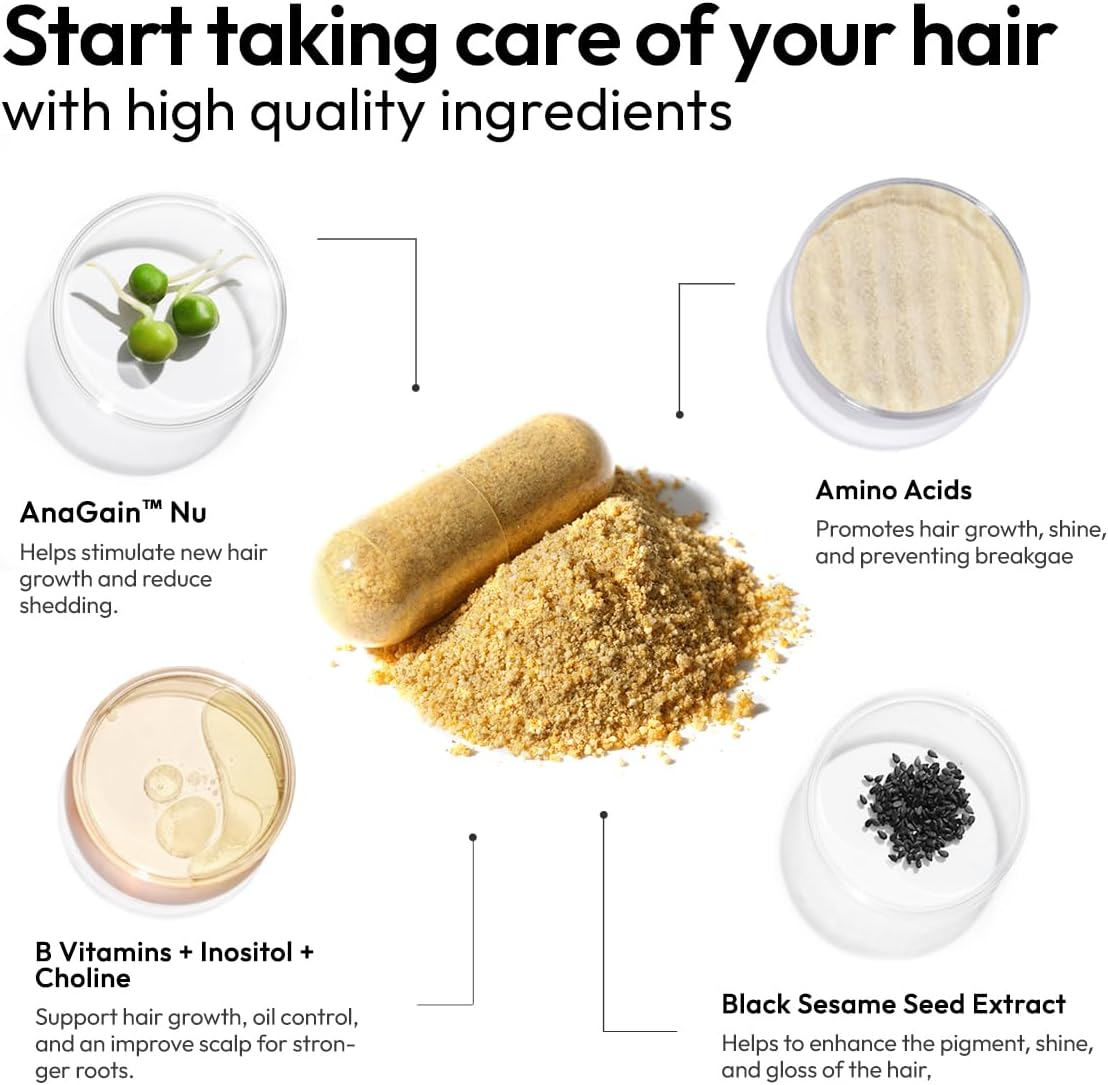 BIGVITA Hair Growth Supplement | AnaGain™ Nu, Biotin & Black Sesame | Vegan Hair Loss Support for Women & Men | 1-Month Supply