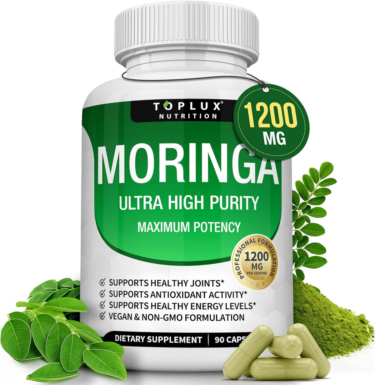 Moringa Capsules 1200mg – Pure Oleifera Leaf Superfood for Immune & Skin Health | Vegan, Non-GMO | 90 Capsules