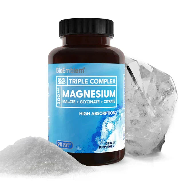 Triple Magnesium Complex 300mg|High Absorption Chelated Formula | Vegan, Non-GMO, Gluten-Free | 90 Capsules