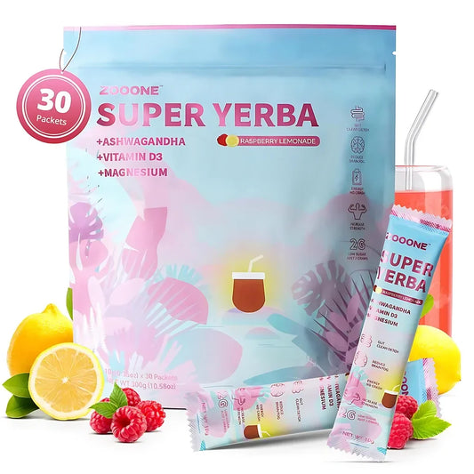 ZOOONE Super Yerba | Yerba Mate Instant Tea Powder | RASPBERRY LEMONADE Flavor | 30 Servings