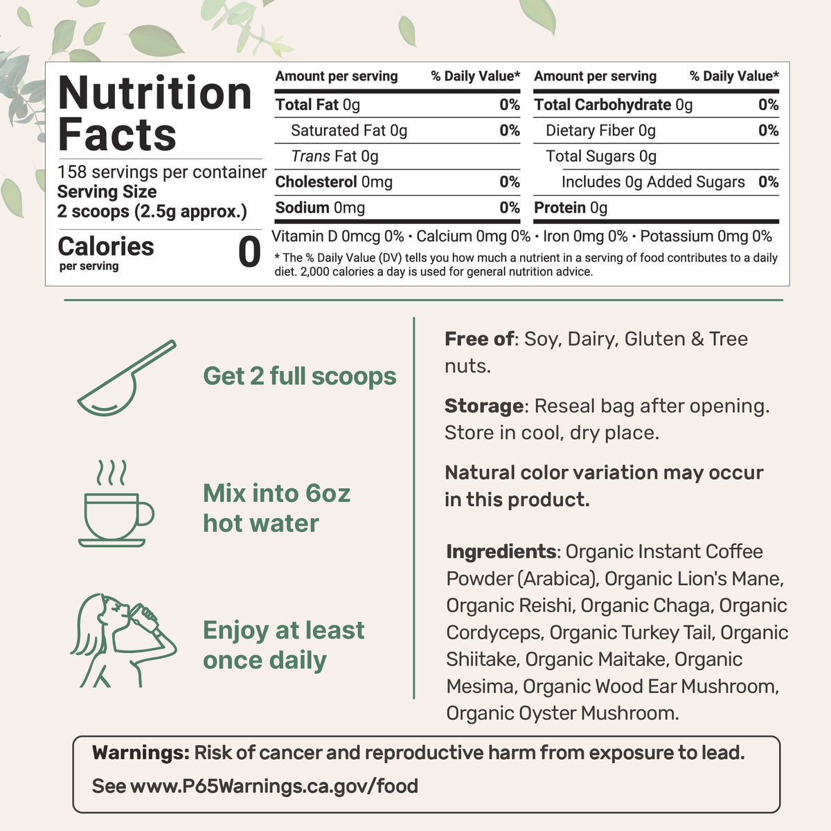Micro Ingredients Organic Instant 10 in 1 Mushroom Coffee Powder