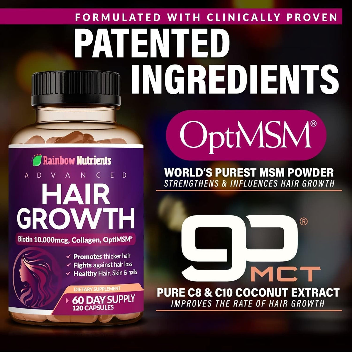 Rainbow Nutrients Hair Growth Formula Collagen & Biotin Complex for Healthy Hair, Skin & Nails from Within